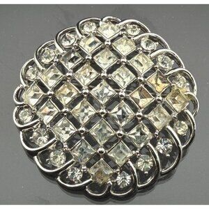 Vintage Trifari Rhinestone Lattice Brooch Silver Tone 1 3/4” READ